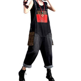 Red chest pocket denim jumpsuit